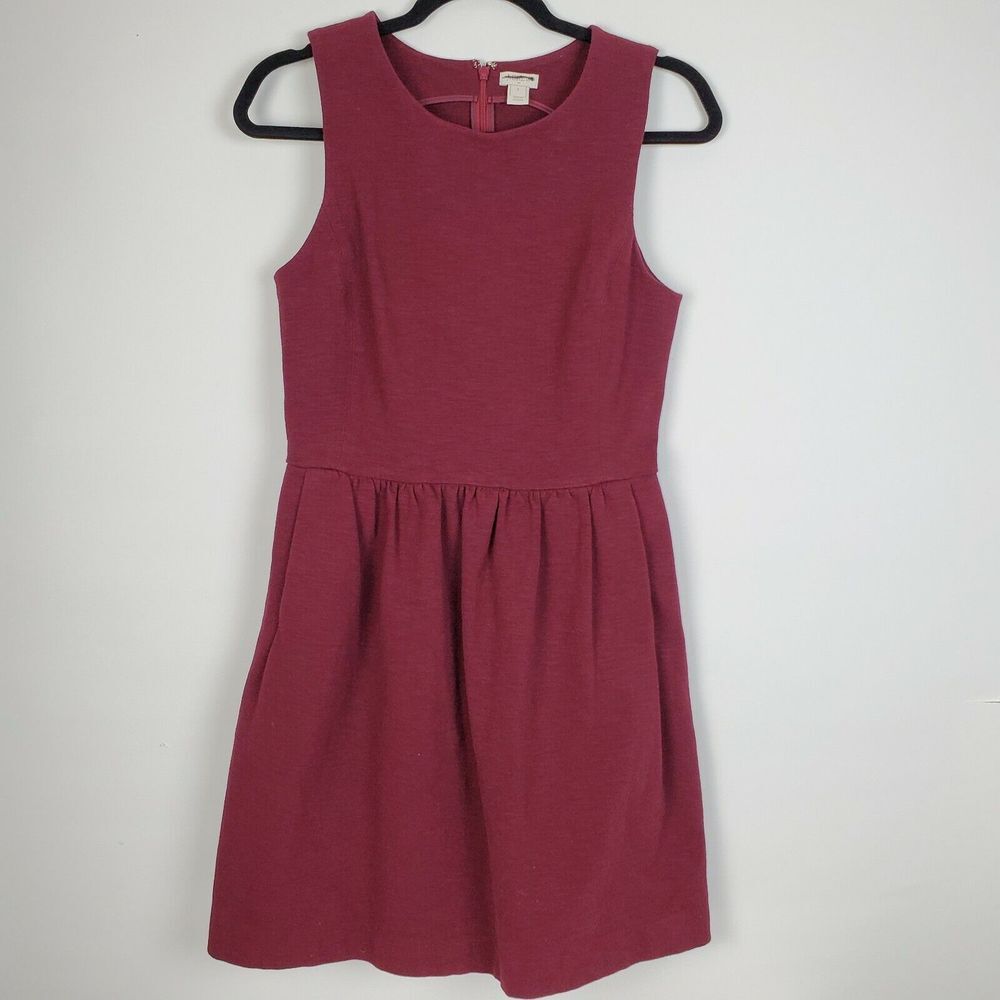J.Crew Dress Womens Size S A0114 Sleeveless‎ Ruched Dress Burgundy Pockets EUC